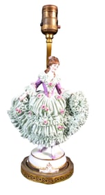 Antique German Figural Porcelain Lamp Muller Volkstedt