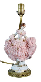 Antique German Figural Porcelain Lamp Muller Volkstedt