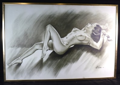 FRAMED Nude Mixed Media on Canvas signed ALAN