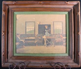 FRAMED Print on wood after Winslow Homer, Titled the Country School,
