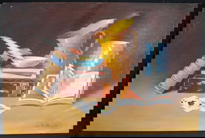 UNFRAMED Oil on Canvas signed A. Montoya, still life