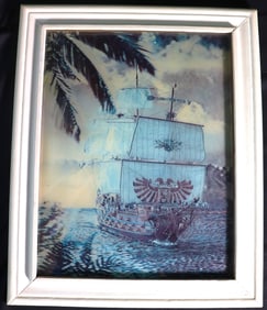Vintage FRAMED 3D lenticular Print Spanish Vessel