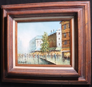FRAMED Vintage Oil on Canvas signed T Brandt, Street Scene