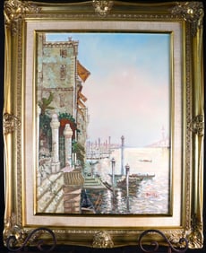 FRAMED Vintage Oil on Canvas signed BRIGGS, landscape of Venise