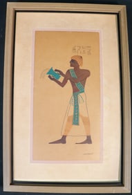 Joan Bryant Mid Century Modern Egyptian figure print Wood Framed