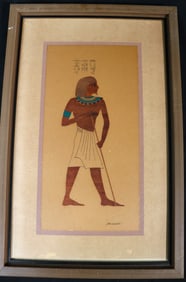 Joan Bryant Mid Century Modern Egyptian figure print Wood Framed
