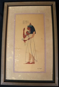 Joan Bryant Mid Century Modern Egyptian figure print Wood Framed