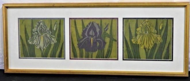 Framed Color drawing of three orchids signed by artist