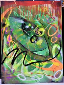 Mixed media on canvas signed Ixbalanque Ramos his nickname is Chino.