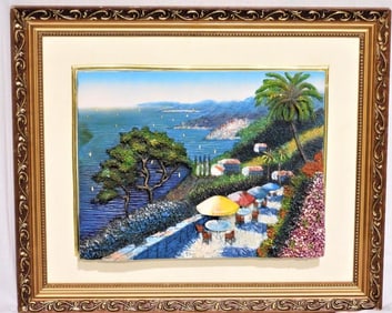 Painting of a Mediterranean landscape in relief