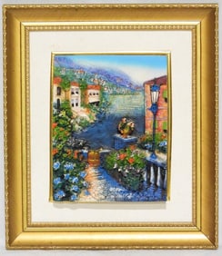 Painting of a Mediterranean landscape in relief