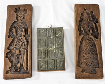PAIR Wood Cookie Board Candy Mold and one Metal and wood cookie Mold