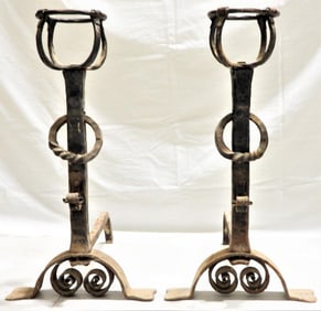 PAIR WROUGHT IRON ANDIRONS Fireplace Chenet