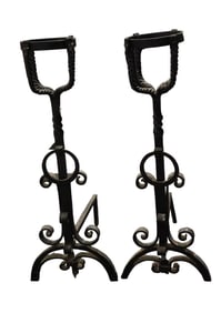 Pair Hammered and wrought iron andirons from France