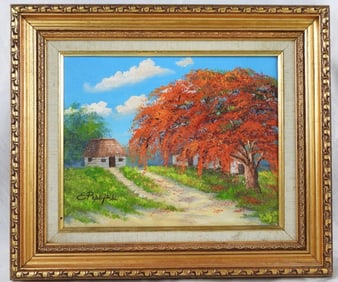 Framed Oil on canvas painting signed Rafael