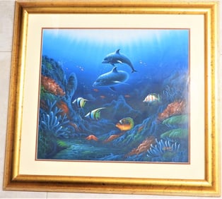 Framed Lithograph signed LEWIS lower Right