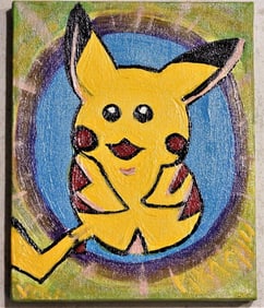 Oil on canvas, PIKACHU signed VERA