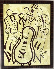 Framed Mixed Media on Fabric signed SOM lower right