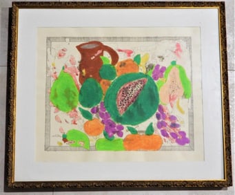Framed watercolor on paper signed and dated Jorge Santos 83