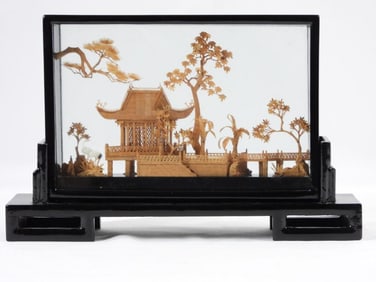 Vintage Chinese Hand Carved Miniature Cork Diorama