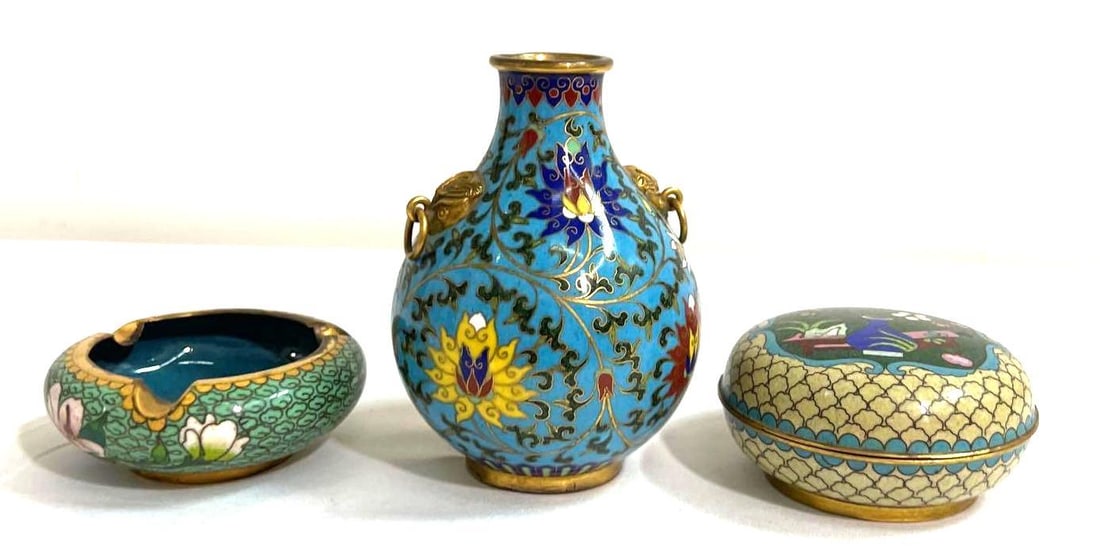 Group of Chinese three Cloisonne and Enamel Items (1 of 4)