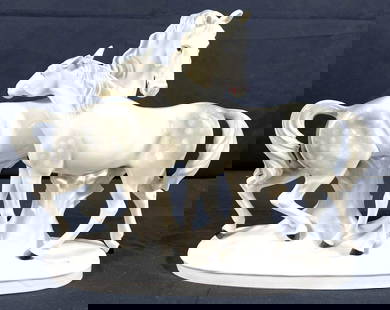 Large Grafenthal Dresden porcelain horse figurine: Large Grafenthal Dresden porcelain horse figurine, Hand painted. A Marked as shown. Good Condition: except one horse has broken ears. DIMENSIONS: Height 10.25 inch / 26 cm 