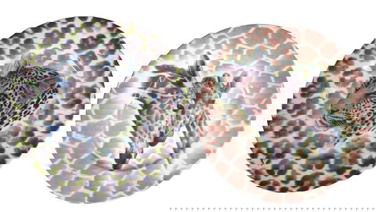 TWO EMAIL DE LIMOGES GODINGER SAFARI ANIMAL PLATES:  TWO EMAIL DE LIMOGES GODINGER SAFARI ANIMAL PLATES DIMENSIONS for Each One: Diameter: 10.25 inch / 26 cm 