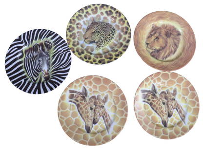 SET OF FIVE EMAIL DE LIMOGES FIORILLI SAFARI ANIMAL PLATES: SET OF FIVE EMAIL DE LIMOGES FIORILLI SAFARI ANIMAL PLATES DIMENSIONS for Each one: Diameter: 7.65 inch / 19,5 cm 