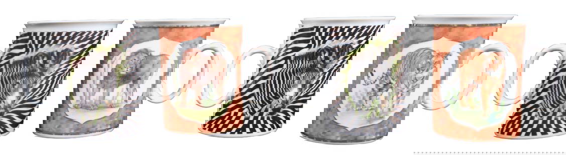 SET OF FOUR EMAIL DE LIMOGES SAFARI ANIMAL COFFEE MUGS:  SET OF FOUR EMAIL DE LIMOGES SAFARI ANIMAL COFFEE MUGS DIMENSIONS of each one: Height 4.70 inch / 9,4 cm 