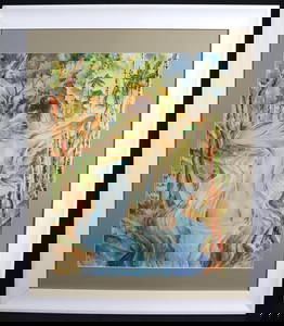 Framed Gouache and Brush on paper signed Carlos Enriquez circa 1950 with  COA