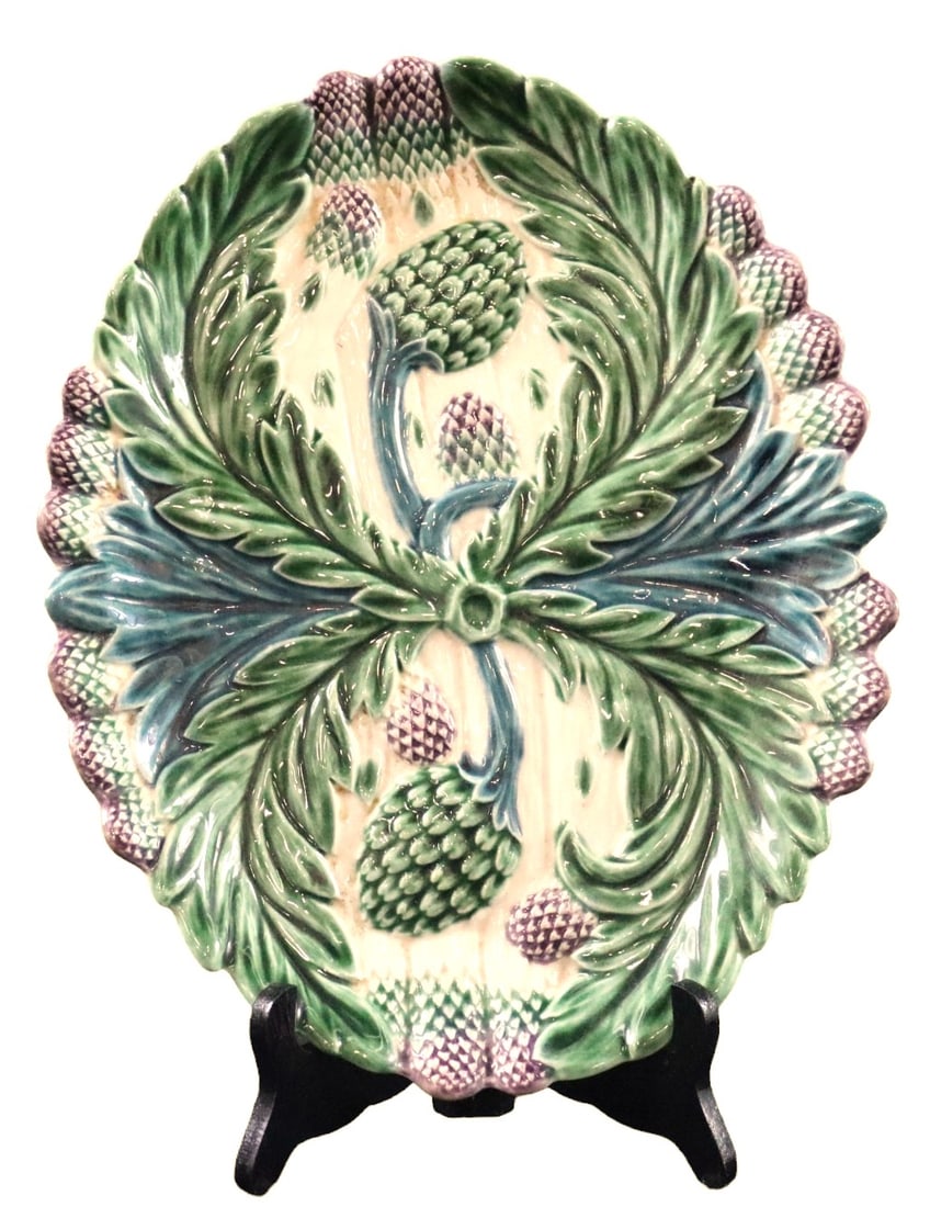 MAJOLICA CERAMIC Artichoke Platter From France (1 of 6)