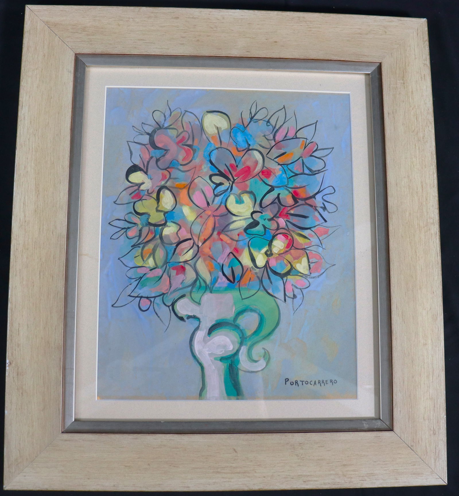 FRAMED Mixed Media on paper signed PORTOCARRERO (1 of 4)