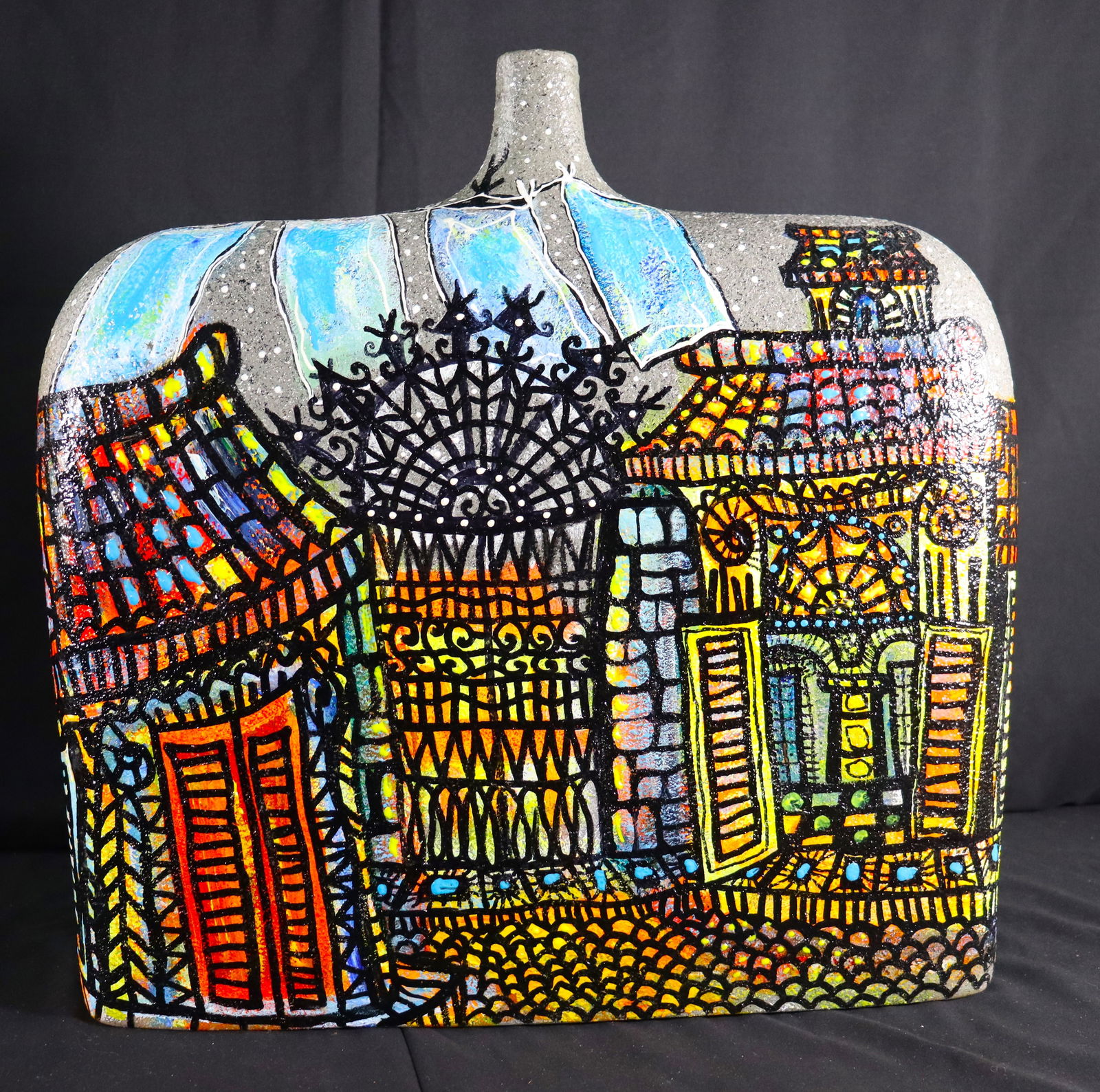 Large Handmade painted Ceramic signed Hector Cata (1947). Cuban art (1 of 7)