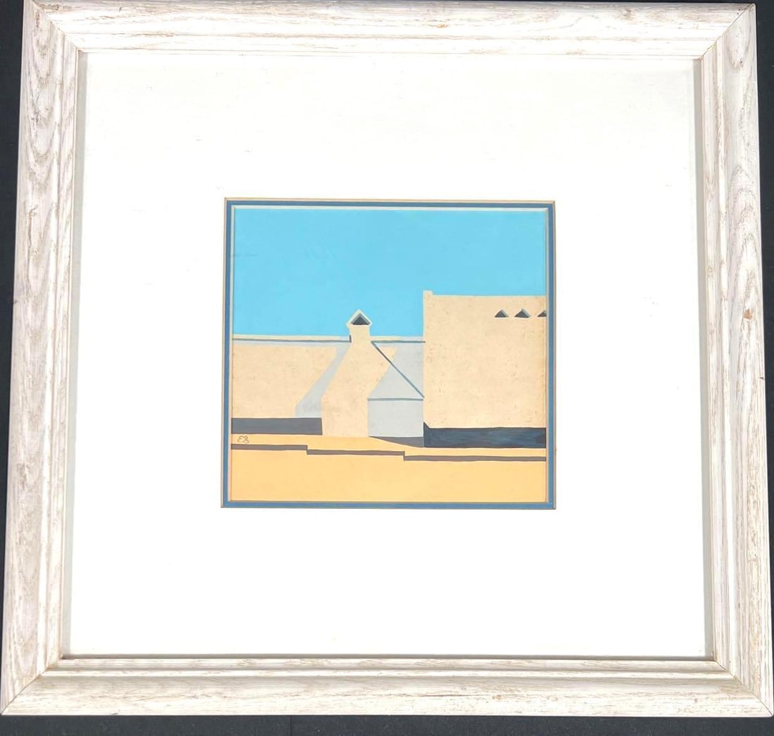 Framed gouache on Paper signed ES for Emilio Sanchez (1921-1999 American Cuban) (1 of 5)