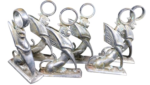 Six Vintage Griffin bar foot rail bracket chrome solid brass