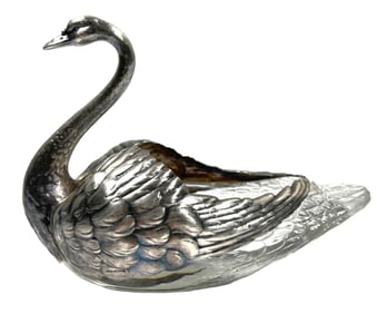 Antique Sterling Silver Swan Glass Dish