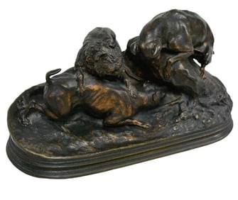 French Bronze Hunting Group "Chasse au Lapin" by P.J. Mene