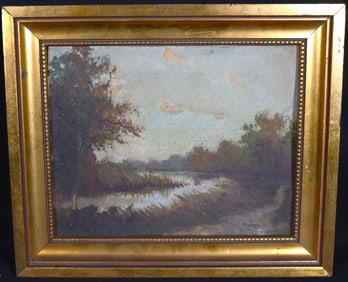 Framed Oil on Masonite Signed lower right (illegible signature)