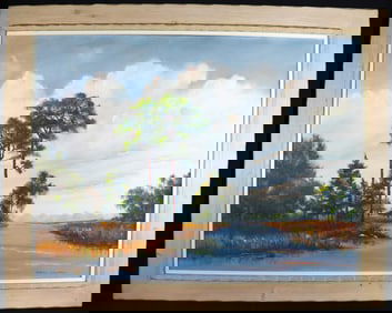 Framed Oil on Canvas signed Mary Coulter (1880-1966)  Florida Landscape