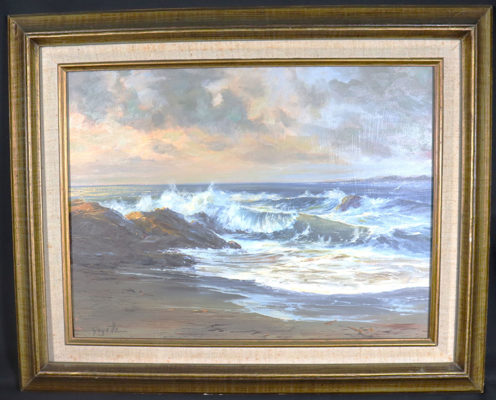 Framed Oil on Masonite signed Goyette lower right: Framed Oil on Masonite signed Goyette lower right DIMENSIONS with frame: Height 17.75 inch / 42,5 cm &nb