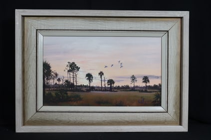 Framed Oil on Masonite signed Vinikoff and dated 84, Florida Landscape Painting