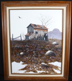 Framed Mixed Media on Masonite signed Ampel and dated 86