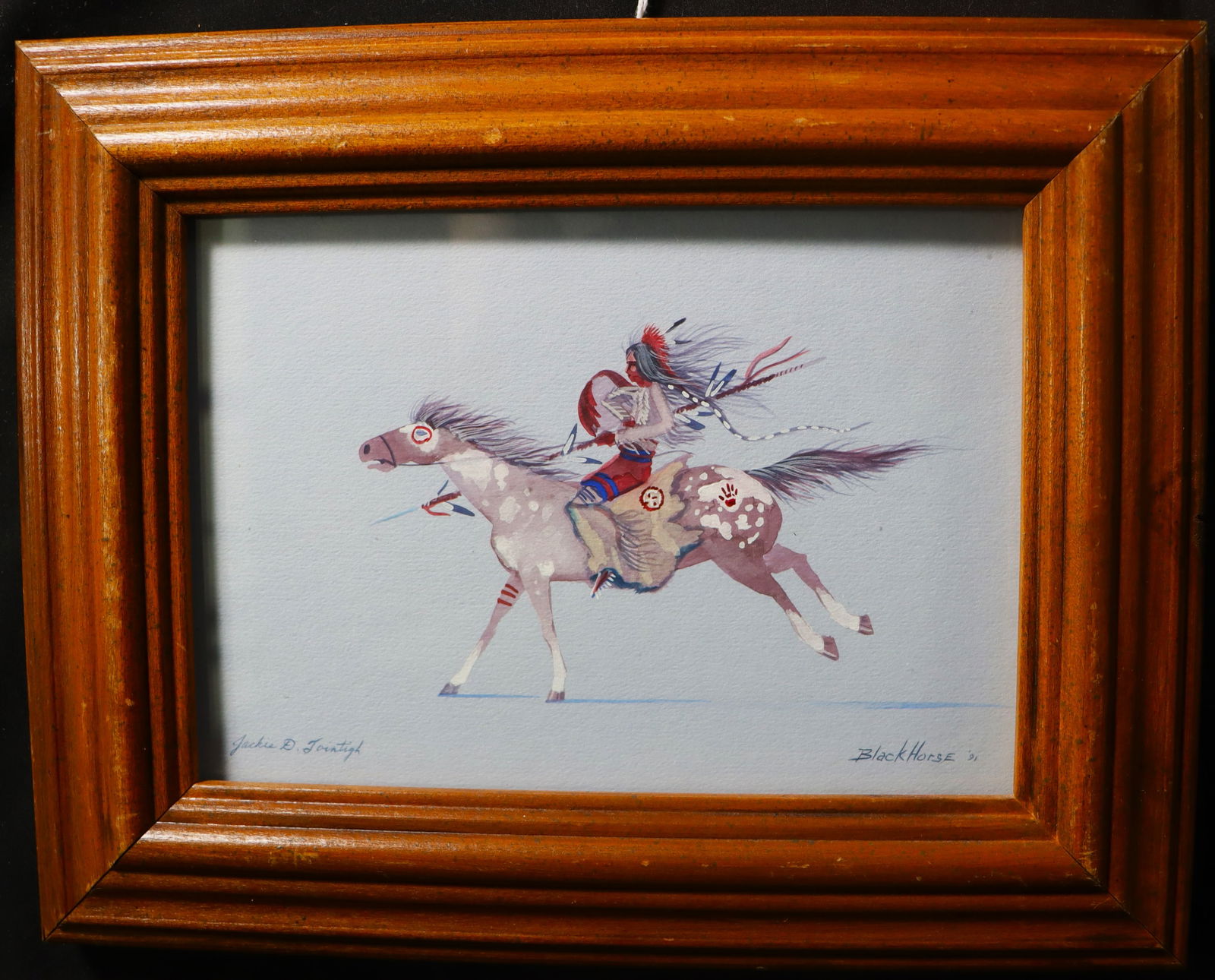 Framed Jackie D. Tointigh (b. 1948), "Black Horse", dated 91 (1 of 6)