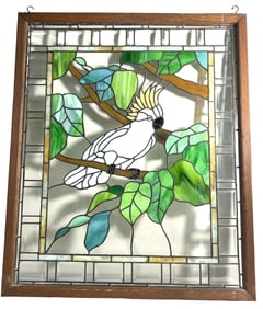 Stained glass window panel with White Parrot Cockatoo from Glass Art Studio at Melbourne, Florida