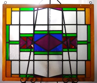 Art Nouveau style-stained art glass hanging window panel,