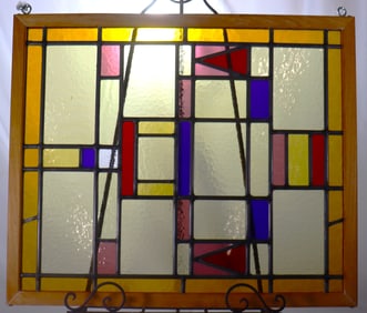 Art Nouveau style-stained art glass hanging window panel,