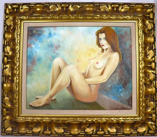 Framed Oil on Canvas signed Fiorentino and dated 93 Seated Nude women