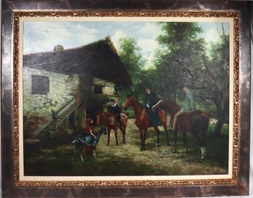 Framed oil on Canvas unsigned EQUESTRIAN SCENE