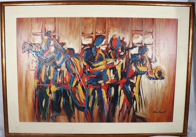 Framed Acrylic on Canvas signed Niro VASILI lower Right Titled N LA SERENATA