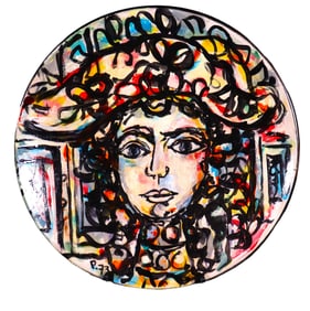 CERAMIC Platter signed Portocarrero and dated 1973 Titled FLORA